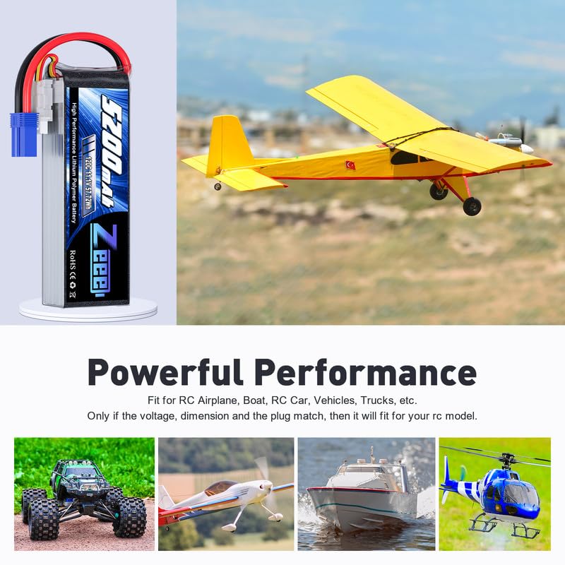 Zeee 3S LiPo Battery 5200mAh 11.1V 120C with EC5 Connector Soft Pack RC Battery for RC Plane Quadcopter Airplane Helicopter RC C