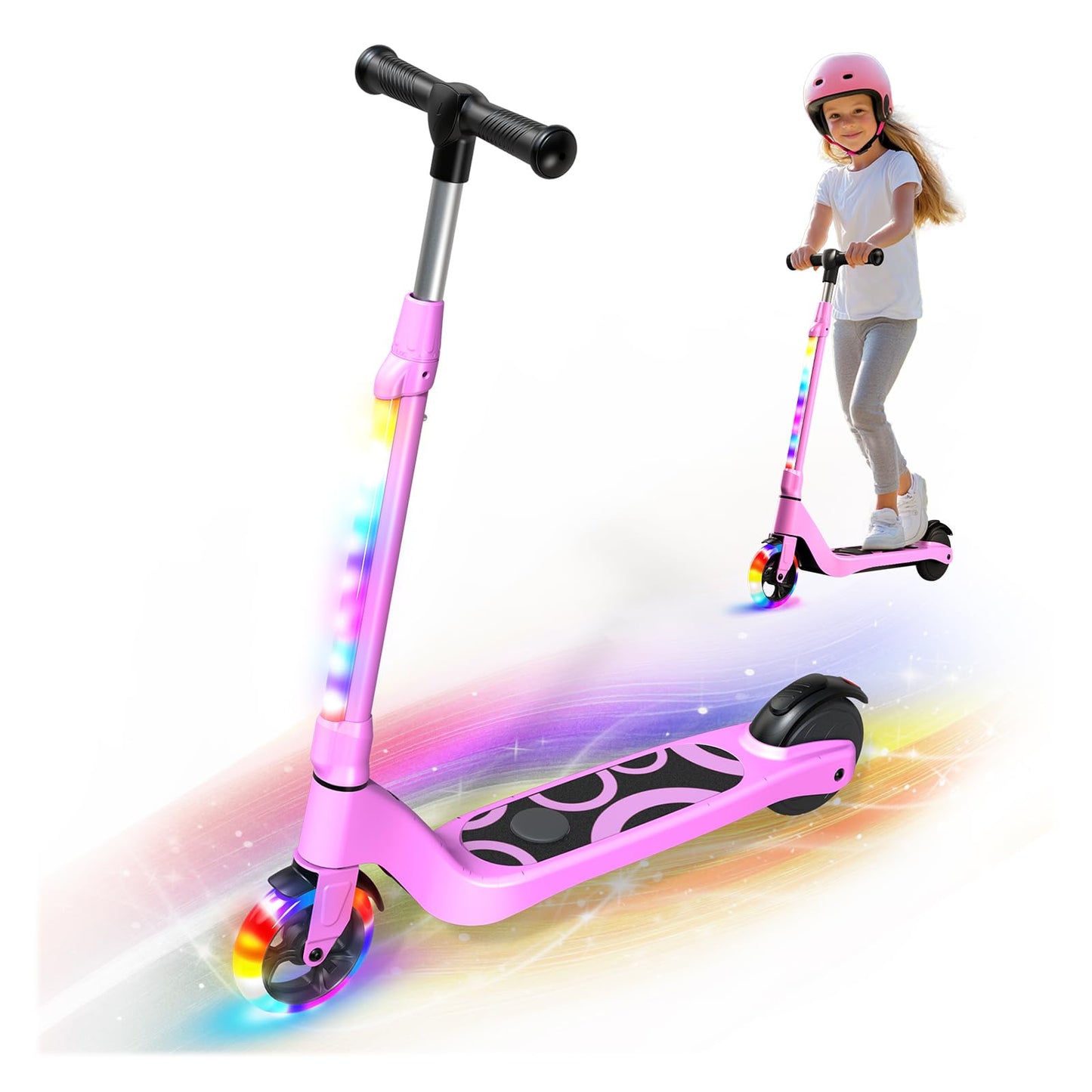 Lieagle Electric Scooter For Kids Age 6-12, 60W Motor, 5Miles Range, 6.2Mph, 5.3 '' Rubber Tires W/Rgb Wheel Lights & 7-Color He