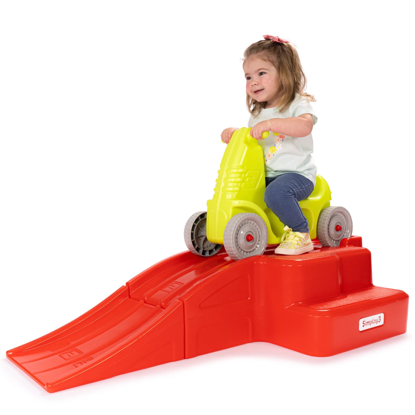 Simplay3 Downhill Thrill Kids Roller Coaster Indoor-Outdoor Ride-On Toy, With Red Ride-On Car, Coaster Ramp And Clicking Wheels,