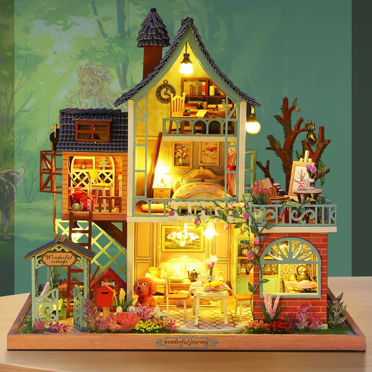 Gudoqi Diy Miniature Dollhouse Kit, Tiny House Kit With Music, Miniature House Kit 1:24 Scale, Great Handmade Crafts Gift For Birthday Easter, Jungle Resort