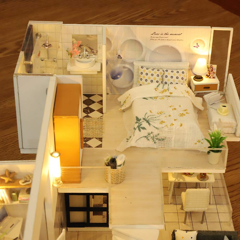 Gudoqi Diy Miniature Dollhouse Kit, Tiny House Kit With Furniture And Music, Miniature House Kit 1:24 Scale, Great Handmade Craf