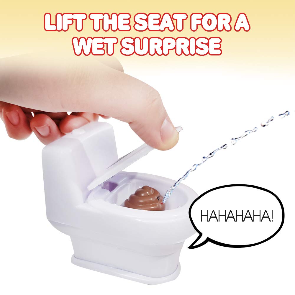 Artcreativity 4 Inch Squirt Toilet - Gag Gift For Kids And Adults With 3D Poo Emoticon - Lift Seat To Spray Water - Funny Water Squirting Prank Toy - Hilarious Prankster Joke Stuff For Boys And Girls