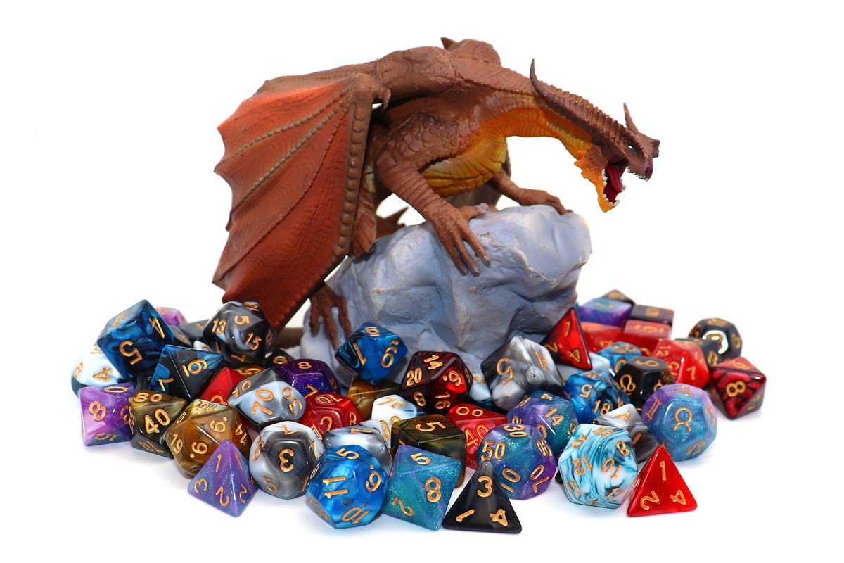 Creebuy Blue Mix Black Dice Dnd Polyhedral Dice Set For Dungeon And Dragons D&D Rpg Role Playing Games 7-Die Set