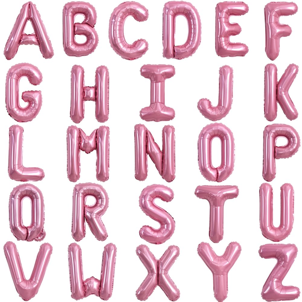 Toniful 52 Pieces 16 Inch Light Pink Letter A-Z Balloons,Custom Phrase Mylar Foil Alphabet Letter Diy Personalized Phrase Banner