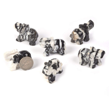 Carved Natural Zebra Jasper Gemstone Elephant Healing Guardian Statue Figurine Crafts 2 Inch
