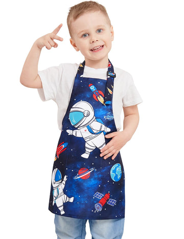 Wernnsai Kids Aprons For Boys - Space Toddler Art Aprons Waterproof Kids Toddler Paint Art Smock Waterproof Cooking Baking Painting Gardening Artist Chef Apron For Kids Age 6-10 Years