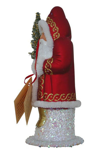Alexander Taron Schaller Paper Mache Red with Gold Lines Santa Candy Container - 6.25 H x 2.5 W x 2.5 D