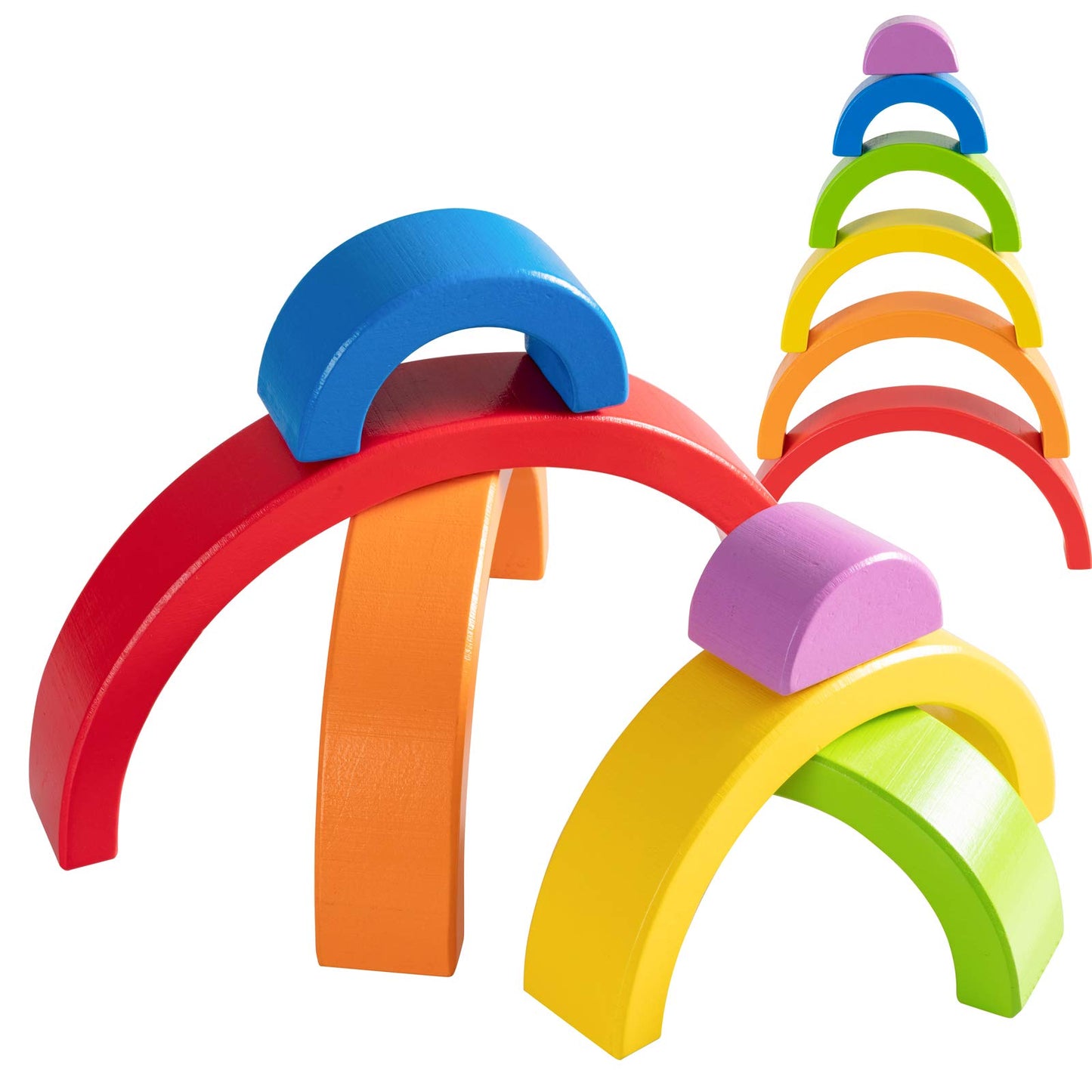 MERRYHEART Wooden Rainbow Stacking Toy, Small Wooden Rainbow Stacker, 6 Piece Rainbow Stacking Toy for Baby/Toddlers/Kids, Monte