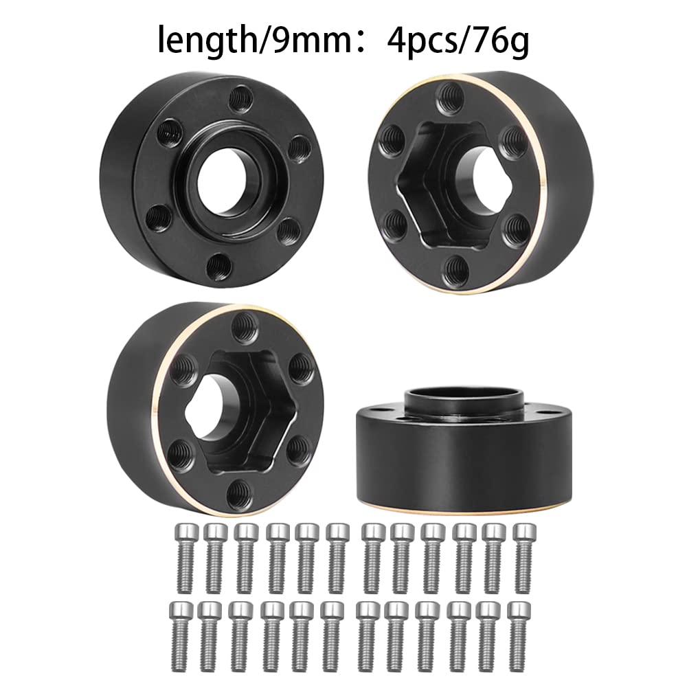 NXUEBDU Brass Wheel Hex Hub Extenders Adaptor for 1/10 RC Crawler TRX4 SCX10 Car Upgrade, Pack of 4 (Black, 15mm)