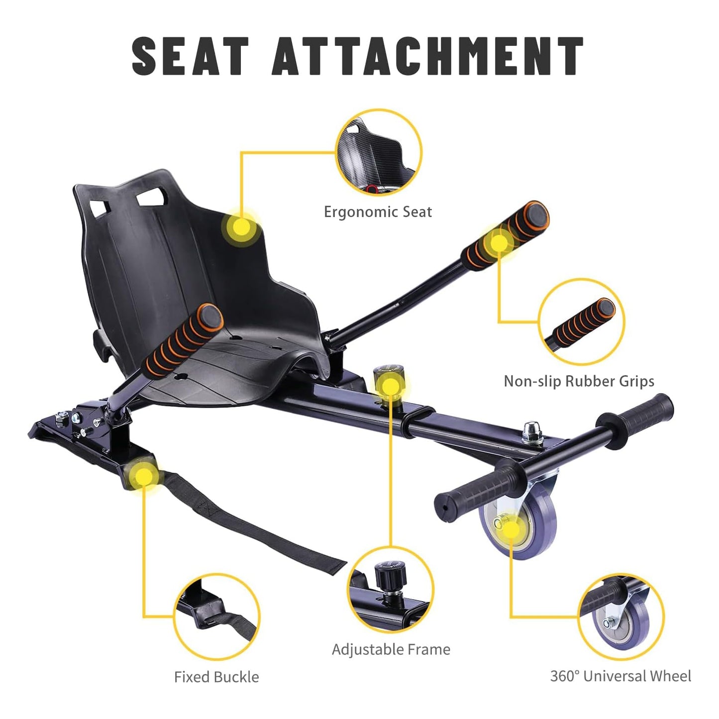 SIMATE Seat Attachment Combo, Go Kart Accessories with Adjustable Frame Length for 6.5 8 10 into Self Balancing Scooter, Ideal G