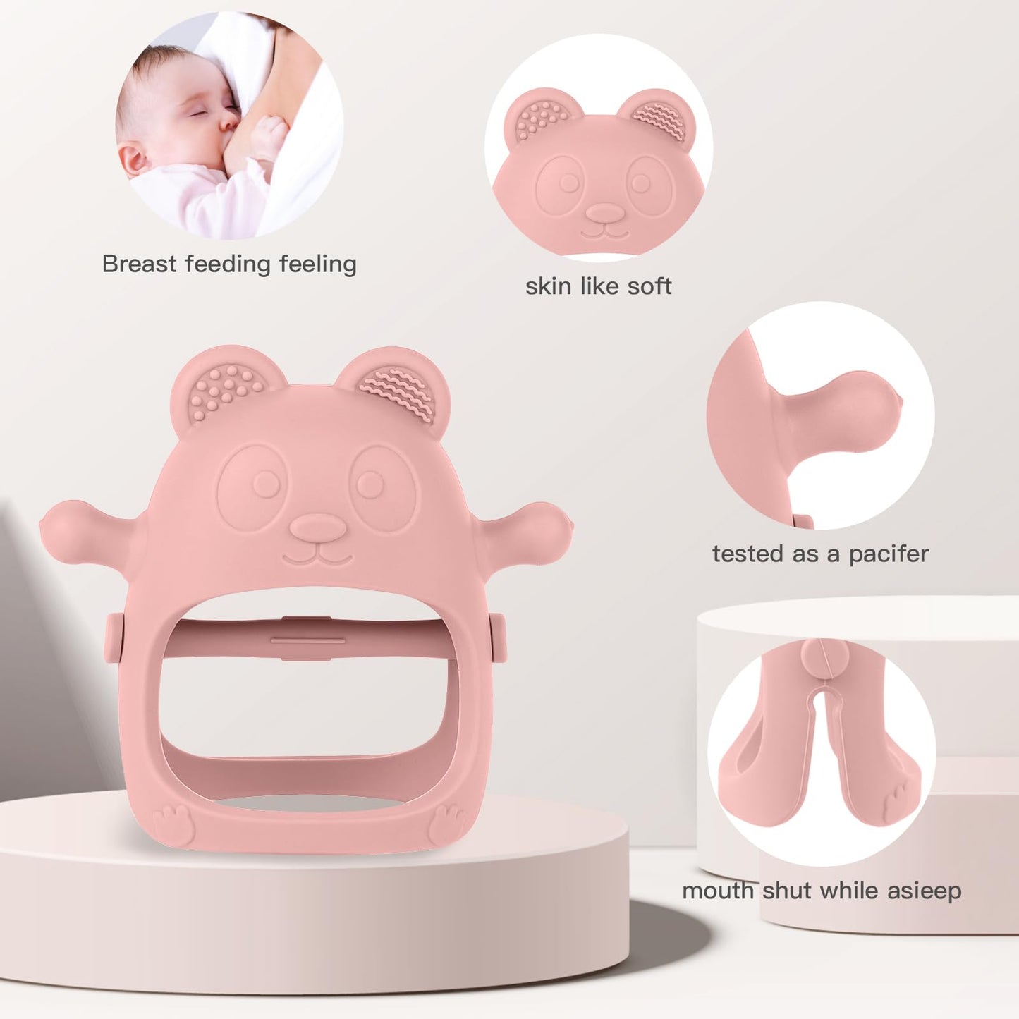 Eascrozn 3 Pack Baby Teething Toys For 3-6 6-12 Months, Food Grade Silicone Teething Mitten, Anti Dropping Wrist Hand Teethers B