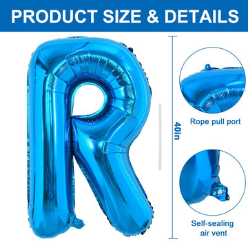 Toniful 40 Inch Large Blue Letter R Balloons Giant Alphabet Letter Balloons,Foil Mylar Big Balloons For Birthday Party Anniversa