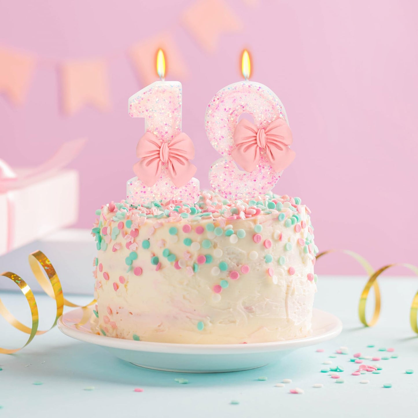 ElekFX Pink Bow Number 19 Birthday Cake Candles, 2.76 inch Wax Topper for Party Decorations