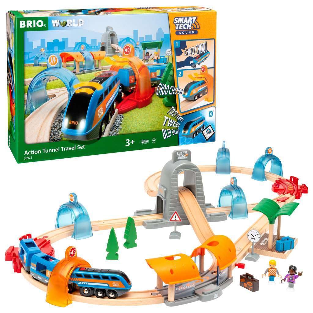 Brio 33972 Smart Tech Sound Action Tunnel Travel Set - Interactive Toy Train Set For Kids | Age 3+ | Exciting Sound Effects | Compatible With Other Brio Sets | Forestry Stewardship Council Certified