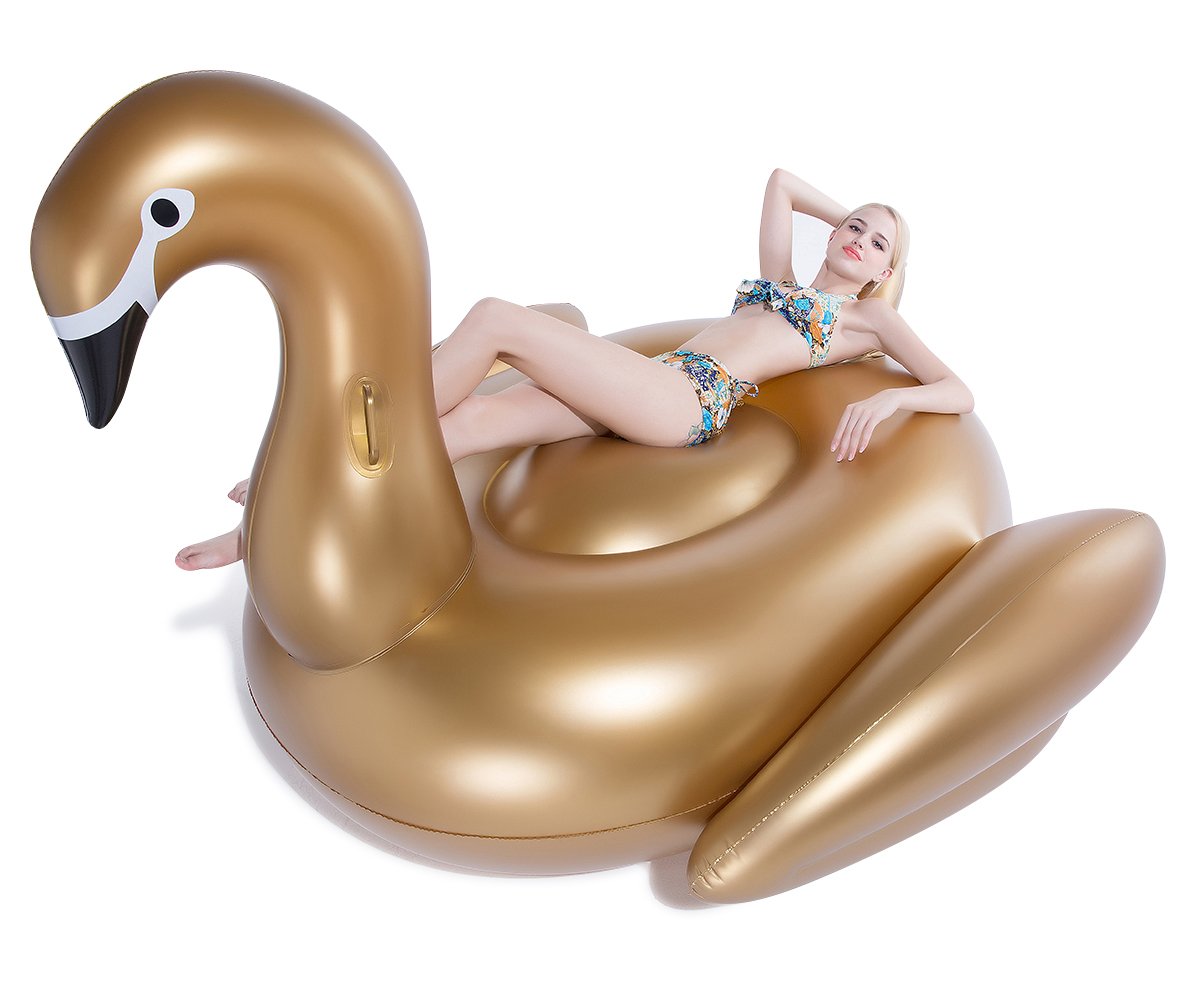 Jasonwell Giant Inflatable Golden Swan Pool Float With Fast Valves Summer Beach Swimming Pool Floatie Lounge Floating Raft Outdoor Party Decorations Toys For Adults Kids (Xxxl)