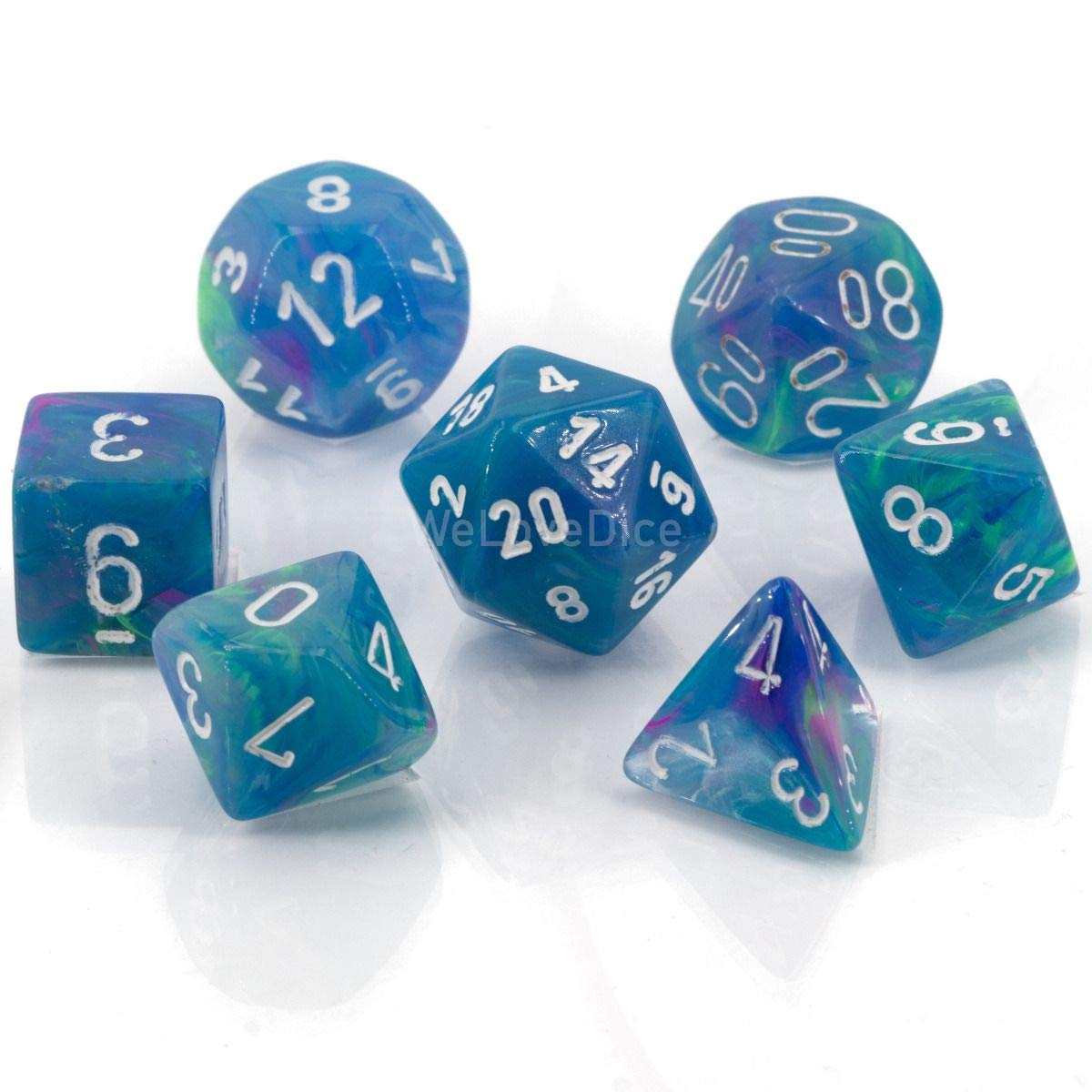 Chessex Manufacturing Chx27546 Festive Waterlily & White Dice - Set Of 7