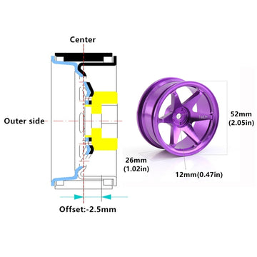 Chanmoo 1/10 Rc On Road Wheels Rims 12Mm Hex Alloy Aluminum Drift Hubs For 1:10 Scale Rally Racing Car Tires Tamiya Tt01 Tt02 Xv