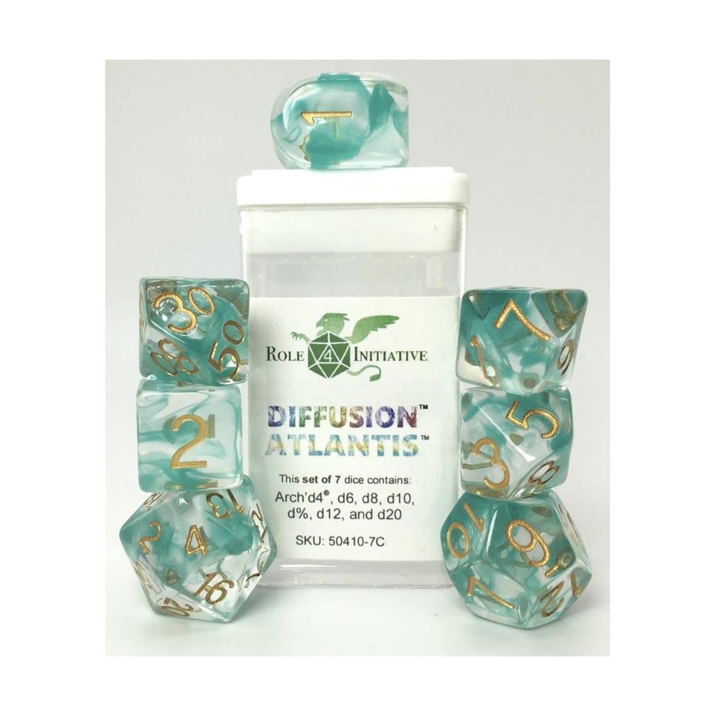 Role 4 Initiative Polyhedral Dice - Atlantis, Arch'D D4'S W/White Numbers (7)