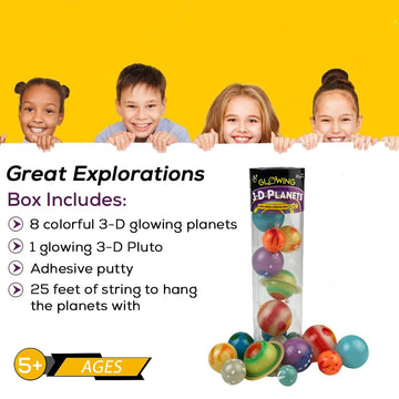 University Games 3D Glow in the Dark Planets in a Tube - Fun Educational Toy for Kids Ages 5 and Up, One Color, Item Size 19464