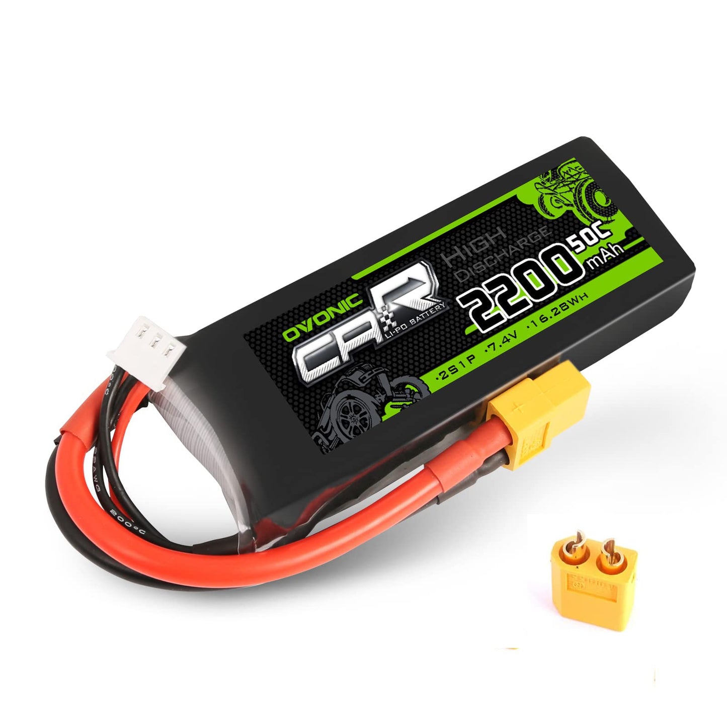 OVONIC 2s Lipo Battery 50C 2200mAh 7.4V Lipo Battery with XT60+TRX Connector for RC Car Truck Boat Airplane Helicopter Quadcopte