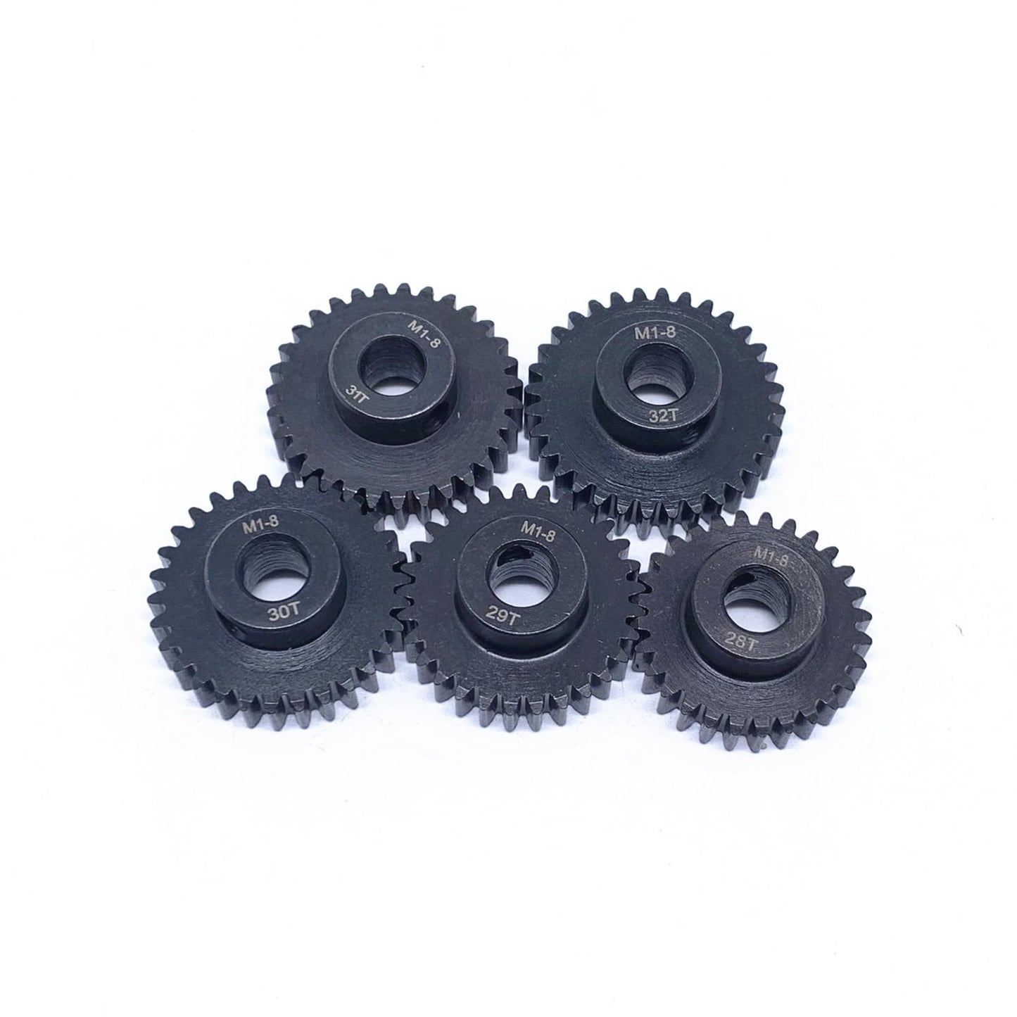 KingVal Replacement 5PCS M1 8mm 28T 29T 30T 31T 32T Steel Pinion Motor Gear Compatible with 1/5 RC Car Brushed Brushless Motor