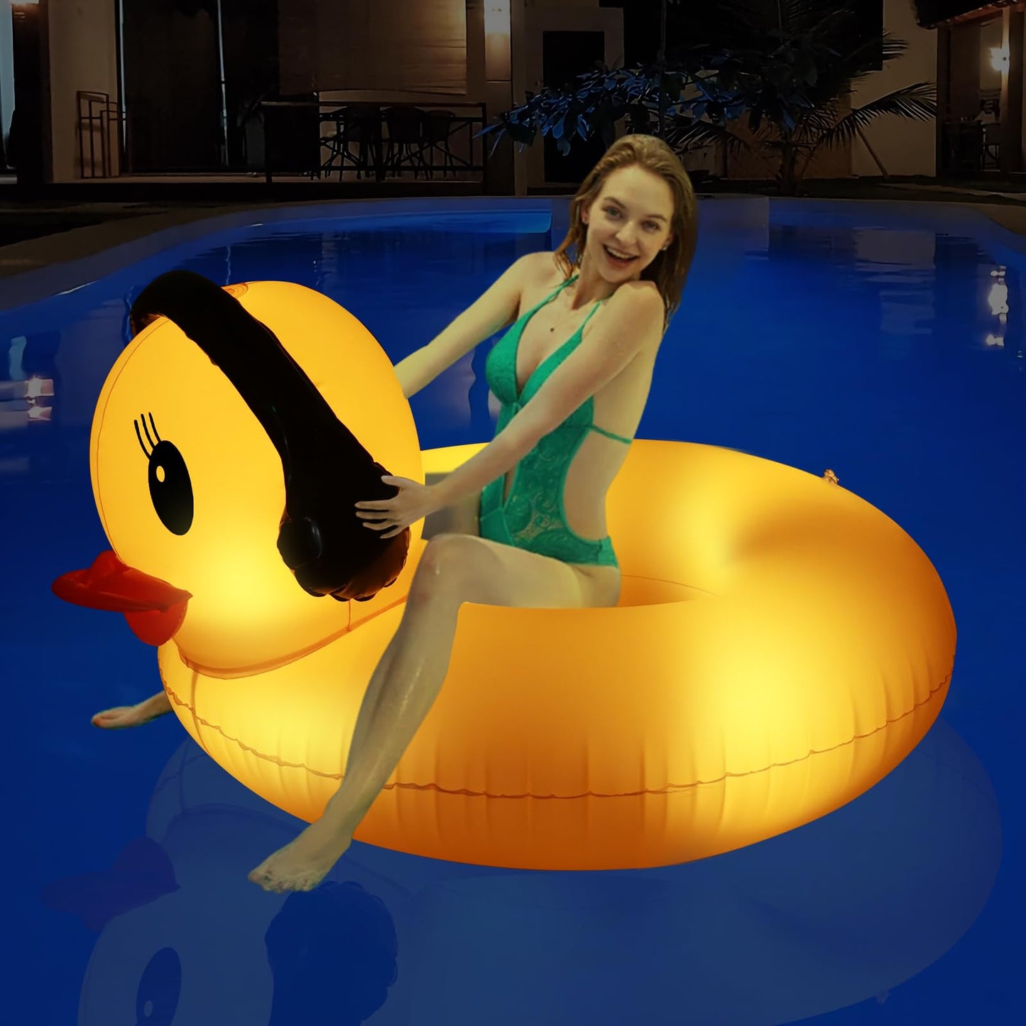 Deeprbetter Inflatable Duck Pool Float With Lights, Solar Powered Pool Inflatables Duck Floaties For Adults Kids, 42'' Large Ani