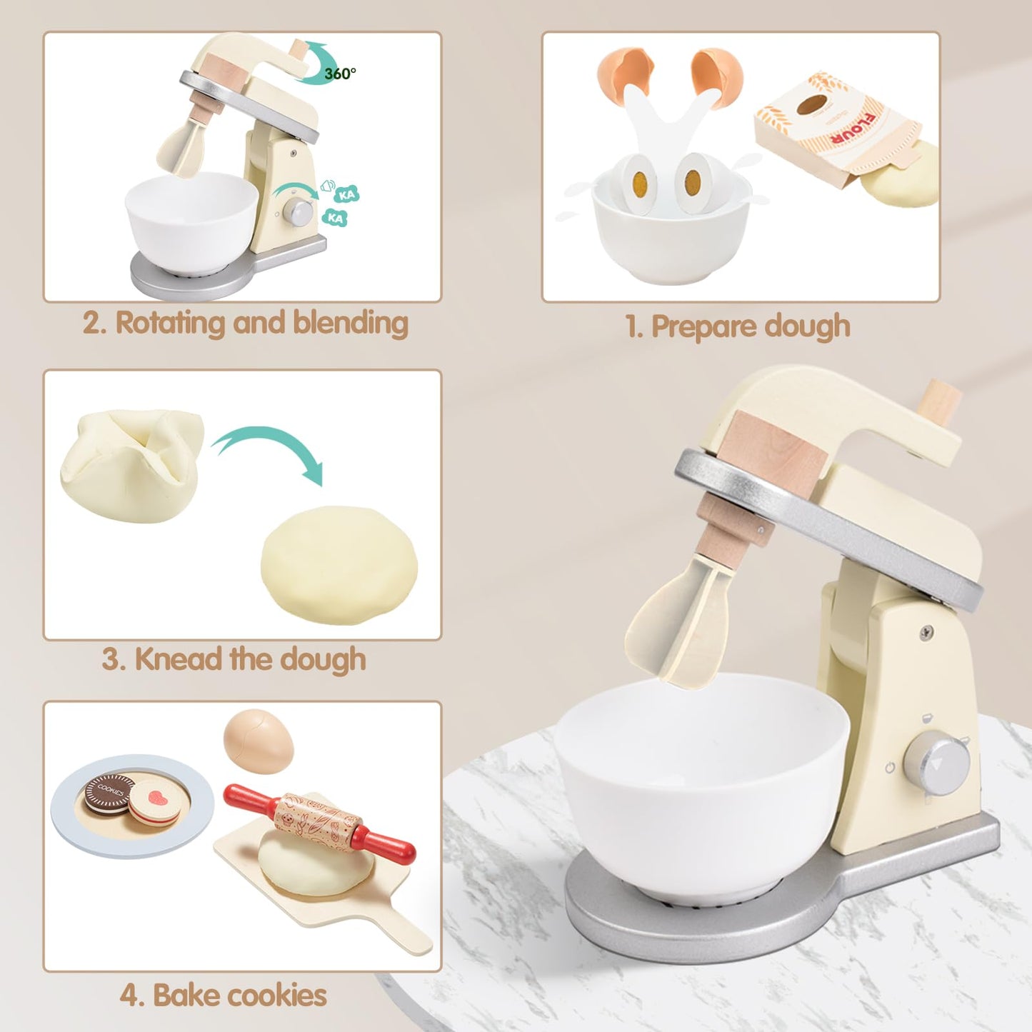 Giant Bean Wooden Toy Mixer, Kids Play Kitchen Accessories, Pretend Play Toy Blender For Boys Girls Ages 3+