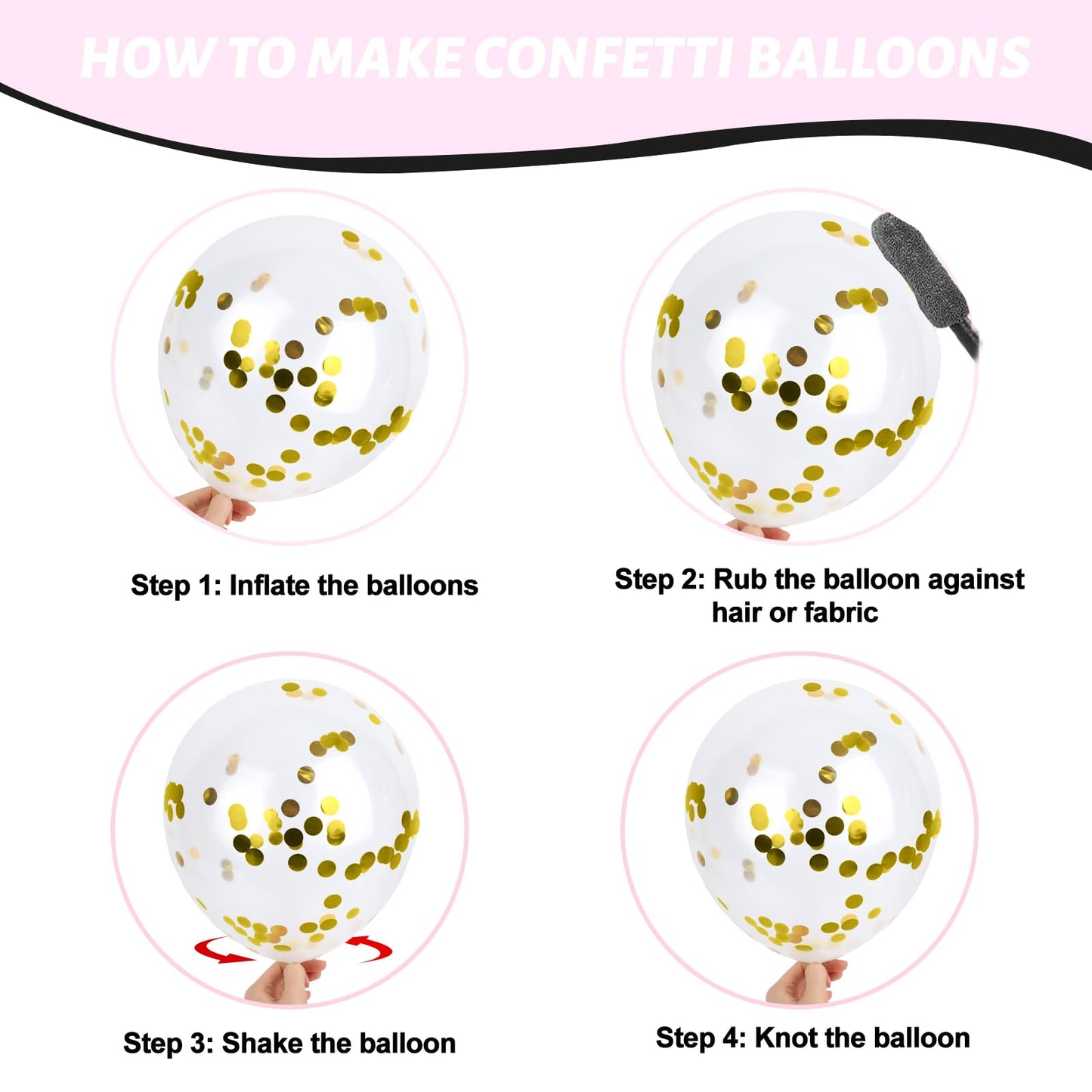 Lovestown 60Pcs Pink Balloons, 12 Inches White Gold Confetti Latex Balloons With Ribbon Thicken For Girls Engagement Birthday Wedding Baby Shower Anniversary Decorations