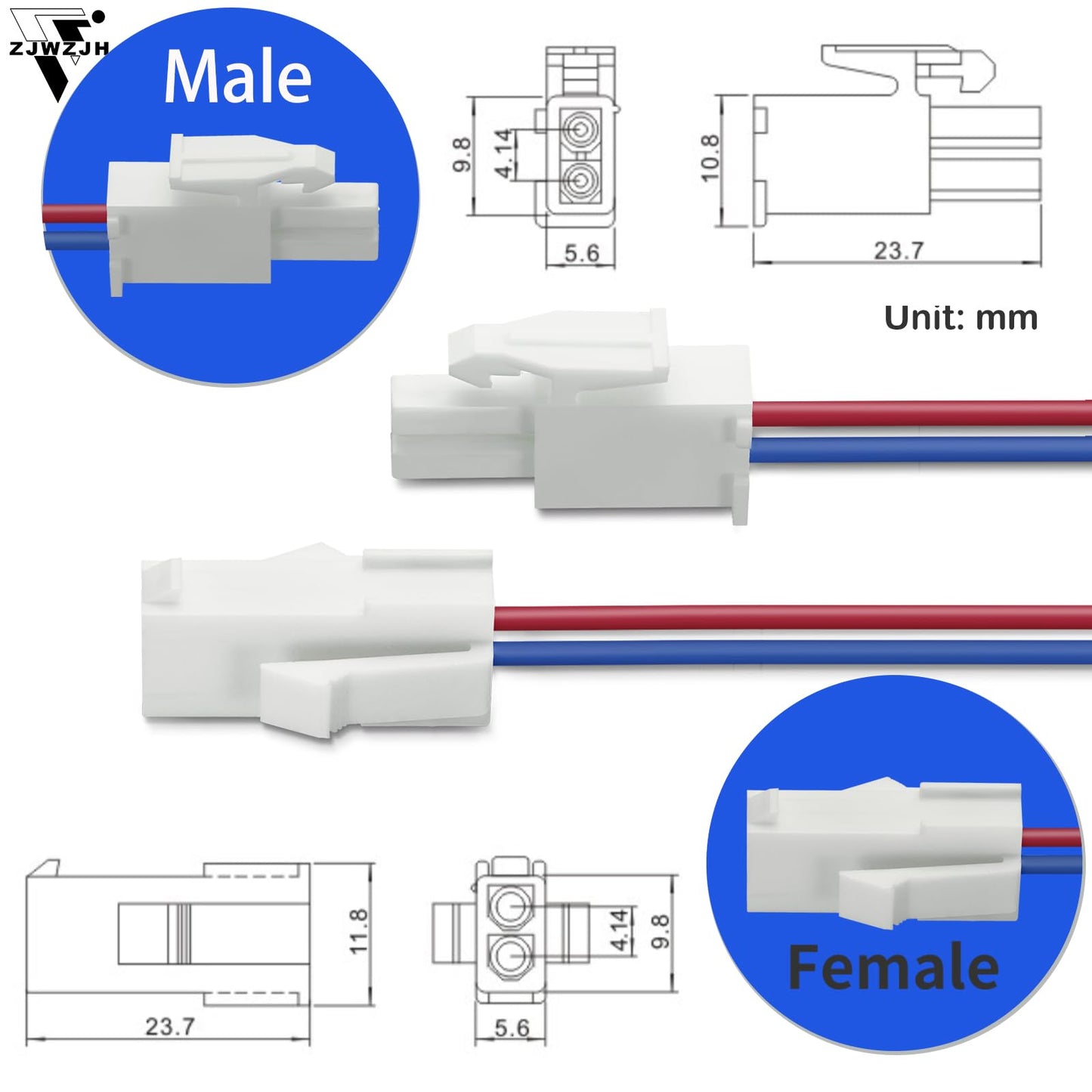 Zjwzjh 8Amp 2 Pin Servo Extension Cable Wire Fl4.14Mm Pitch Female To Male, Servo Motor Extension 2 Pin Connector Wire For Car T