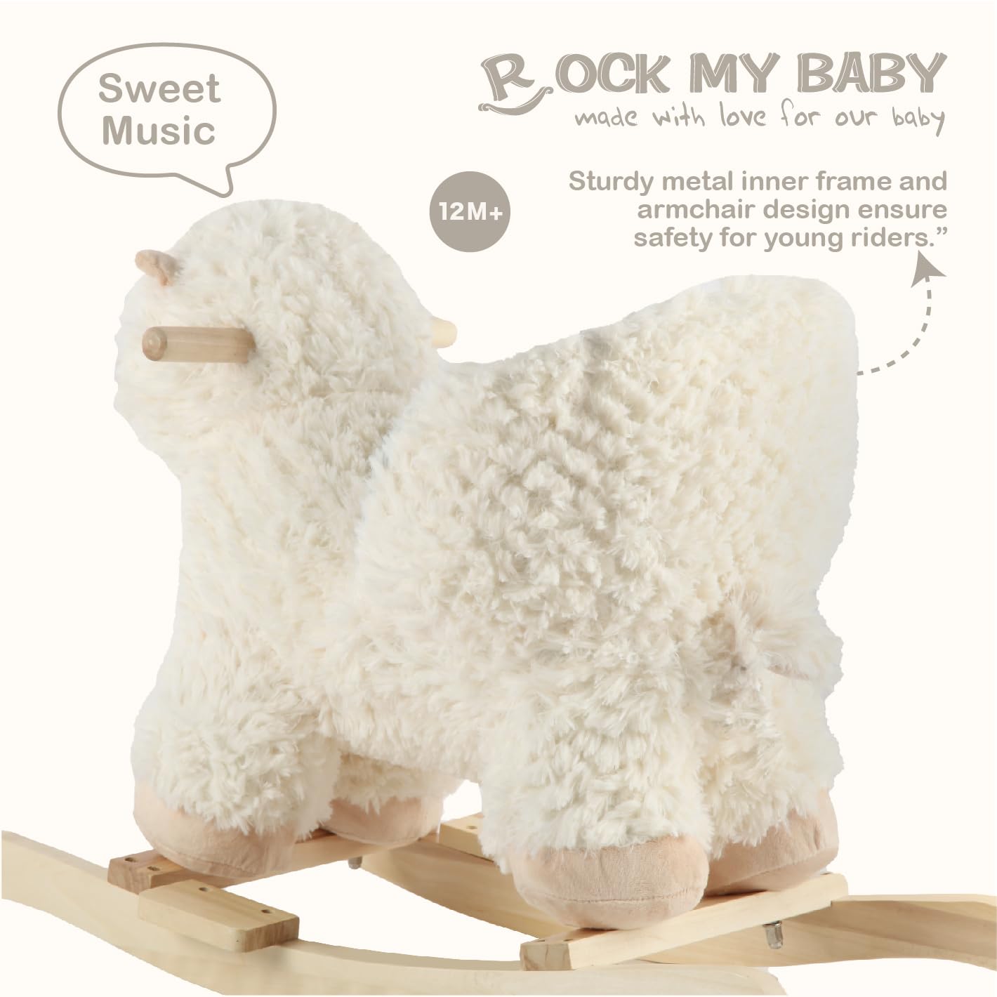 Rock My Baby Baby Rocking Horse Alpaca Llama With Chair, Plush Stuffed Animal Rocker, Wooden Rocking Toy Llama Animal Ride On Fo