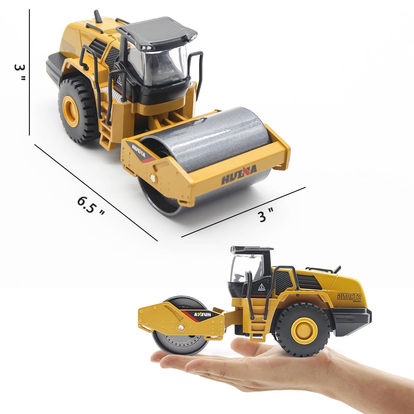 Dollox Die-cast Road Roller Toys 1/50 Scale Metal Engineering Road Planer Vehicle Truck Toy High Detail Construction Vehicles Mo