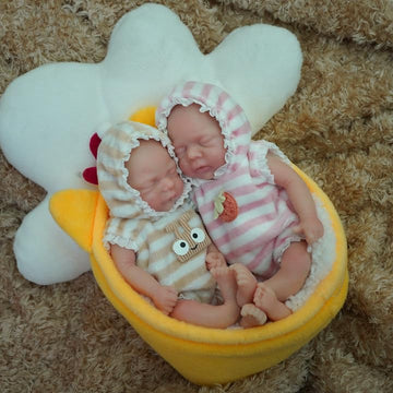 Mire & Mire Reborn Baby Dolls 6 Inch Mini Twin Silicone Baby Dolls With Clothes And Feeding Accessories, Realistic Reborn Dolls,