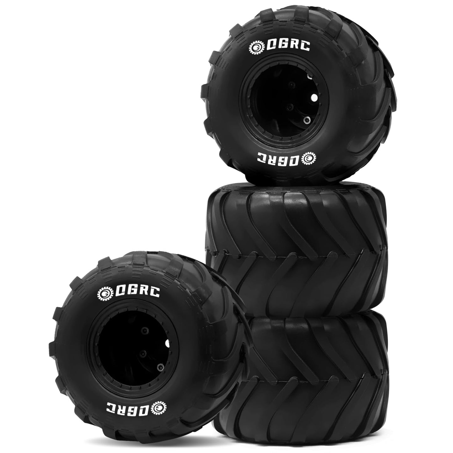 OGRC 1.0 RC Monster Truck Wheel Rim Tires Set for FCX24 SCX24 C10 JLU Deadbolt Gladiator Bronco 1/24 Crawler Car (Black)