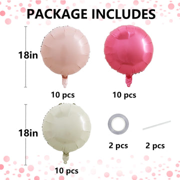 TONIFUL 30Pcs 18 Inch Balloons Large Pink and Cream White Round Shape Foil Ballons Big Round Helium Mylar Decorations for Birthd