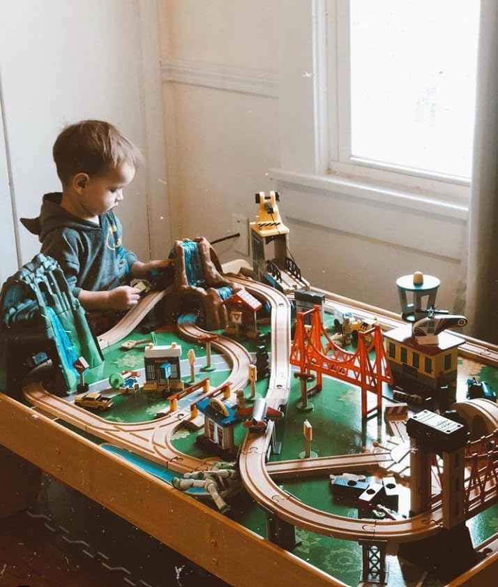 Kidkraft 17850 Waterfall Mountain Wooden Train Set & Table With 120 Pieces, 3 Storage Bins