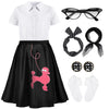 Silicherry 1950S Kids Poodle Skirt 50S Sock Hop Costume With Shirt Scarf Headband Earrings Glasses Socks(7-9 Years,Black)