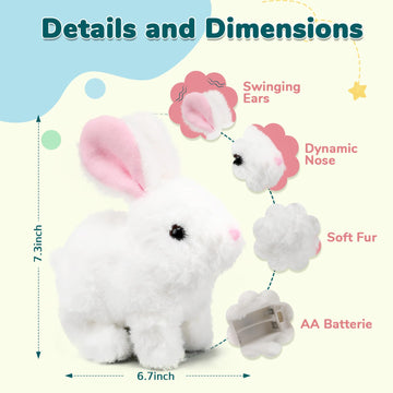 Oeofuzep Hopping Walking Bunny Rabbit Toy With Sounds, Wiggling Ears, Twitching Mouth And Nose, Educational Interactive Bunny Ra