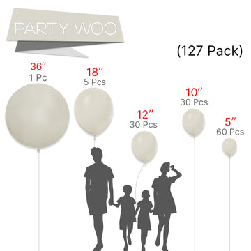 Partywoo White Sand Balloons, 127 Pcs Boho White Balloons Different Sizes Pack Of 36 Inch 18 Inch 12 Inch 10 Inch 5 Inch Sand White Balloons For Balloon Garland Arch As Party Decorations, White-F12