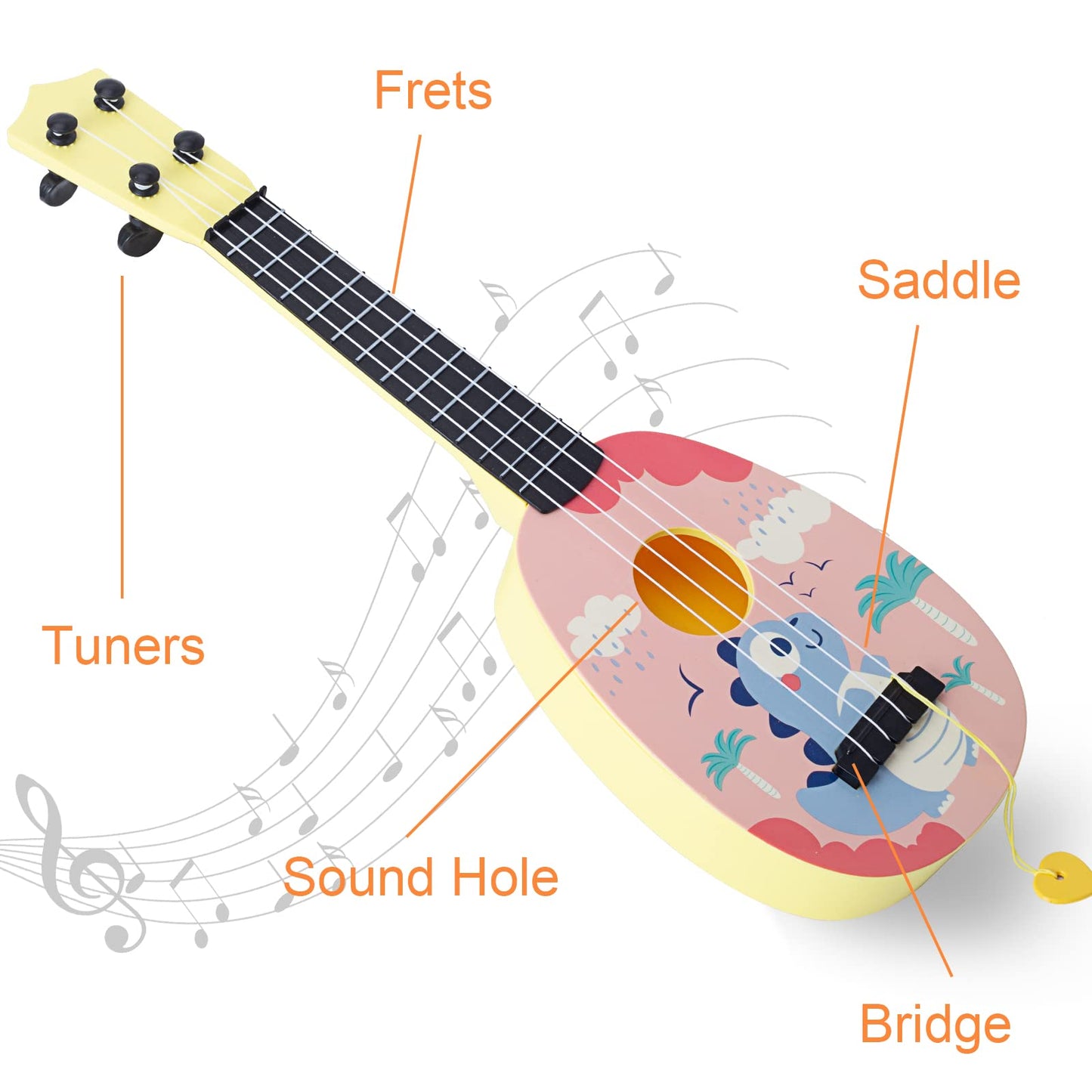 Yoloplus+ 17 Inch Toddler Ukulele Guitar Toy 4 Strings Mini Guitar For Kids - Children Musical Instruments Educational Learning Toy (17 Inch Pink Color)