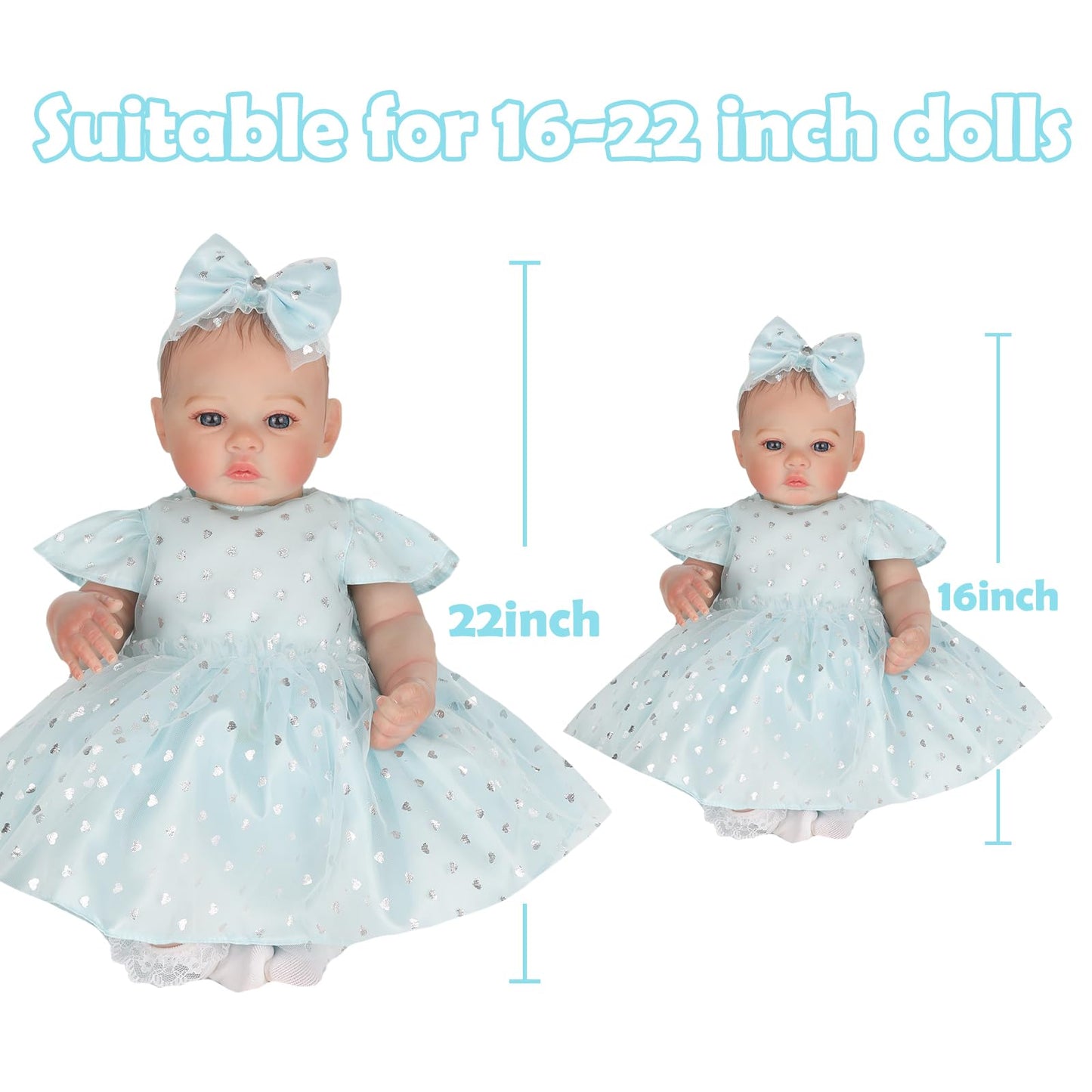 Wooroy 4-Piece Reborn Baby Doll Clothes Set - 16-22 Inch Princess Blue Tulle Dress With Little Socks For Baby Dolls Girls
