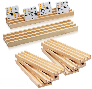 Exqline Wooden Domino Racks Set of 8 - Premium Organizer for Mexican Train & Chickenfoot Games - Woodgrain Color, Model DR-001