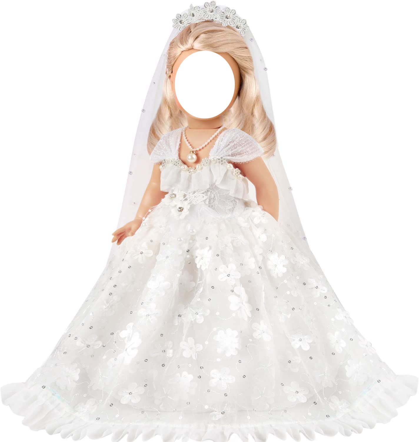 Bride Doll-Clothes-And-Accessories - White Wedding Dress With Long Lace Veil Evening Party Clothes Wears Gown Dress Outfit With