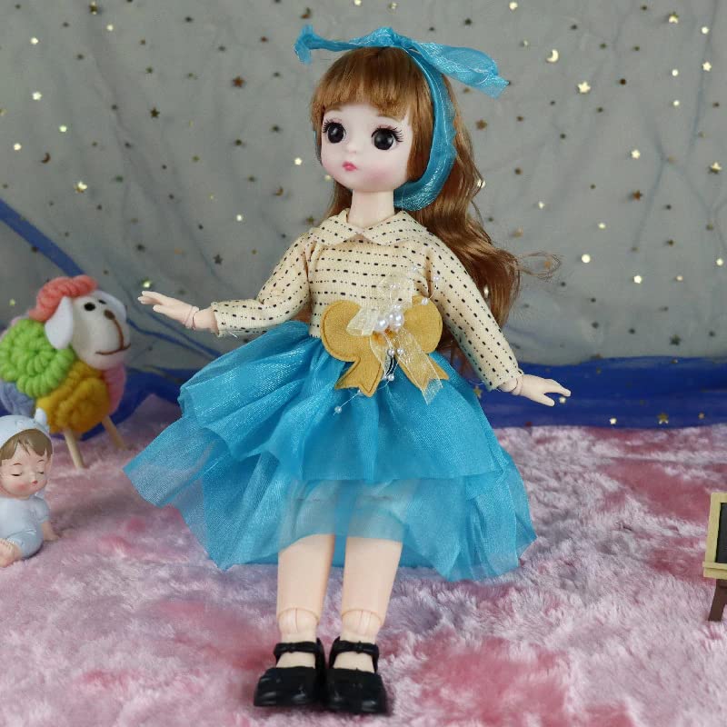Tickles Set Movable Jointed Makeup Cute Girl Brown Eyes Fashionable Doll For Kids Girls (Size: 30 Cm Color & Design: May Vary)