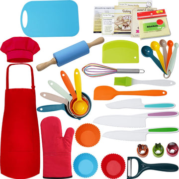 Kids Cooking And Baking Supplies Set With Gift Storage Box, Complete Junior Chef Cooking Kit, Girls & Boys Childrens Real Bakeware Accessories, Real Cookware And Baking Utensils Sets For Kids