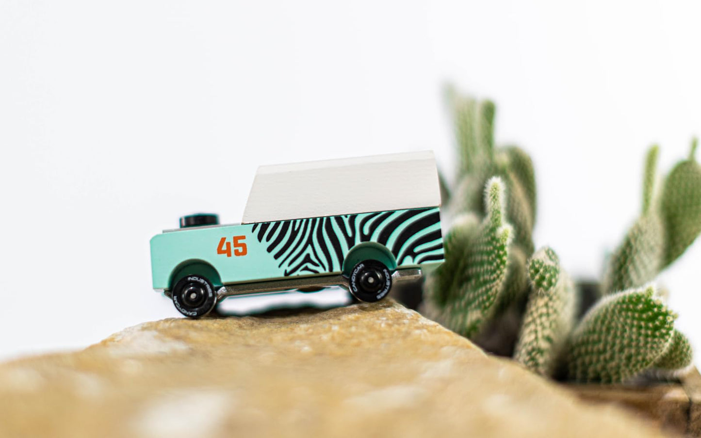 Candycar Wooden Diecast Collection - Mini Zebra Drifter, Premium Handcrafted Beech Wood Toy Car