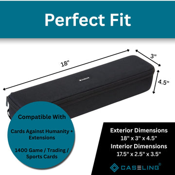 Hard Storage Case for 1400 Cards - Interior Size: 17.5 x 2.5 x 3.5 - Includes 5 Dividers - Zippered Hard Shell Case - Sports Cards Card Game - Trading Playing Cards - For Cards Against Humanity