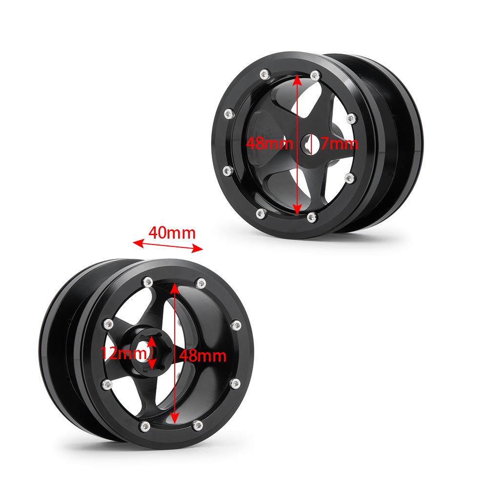 MOHERO 2.2 Alloy Beadlock 1/10 RC Wheels Rims 40mm for Crawler Axial Wraith Rock Car Pack of 4 (Black)