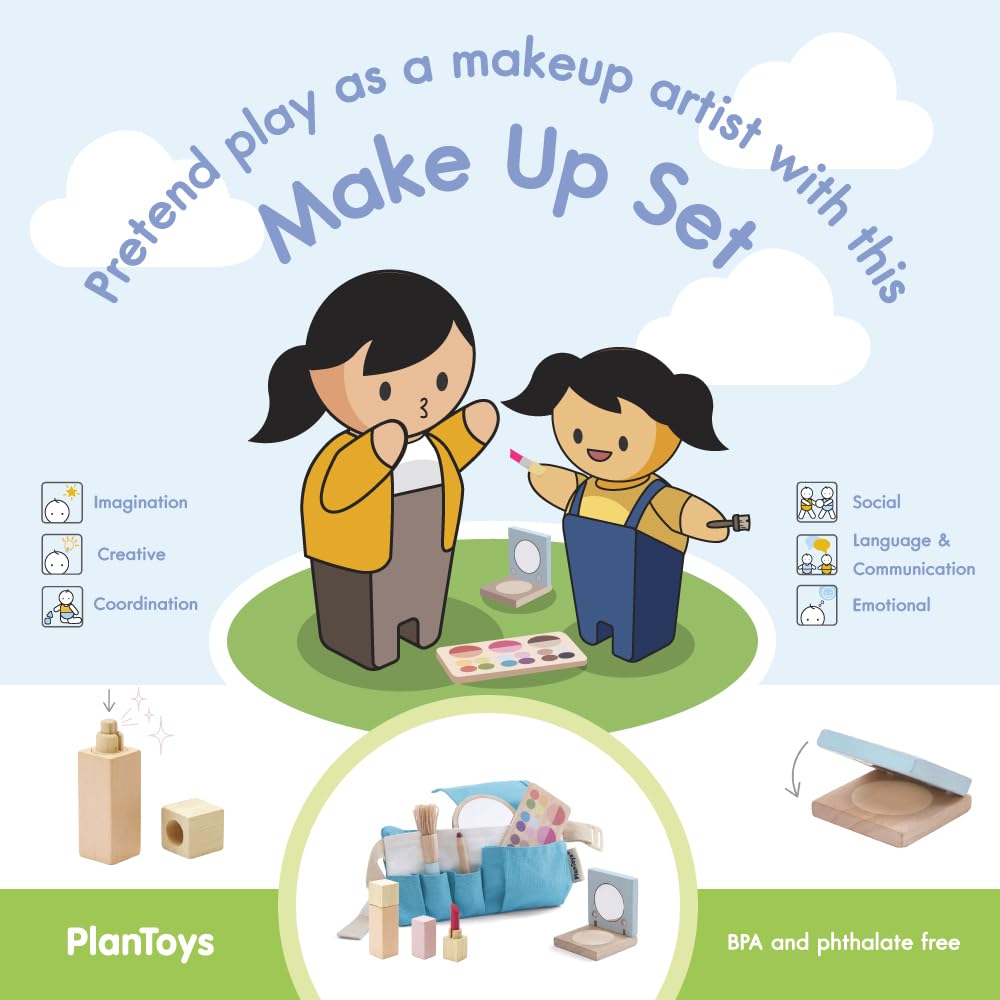 PlanToys Make Up Set for Kids - Sustainably Made from Rubberwood Featuring Organic-Pigment Coloring and Water-Based Dyes with a