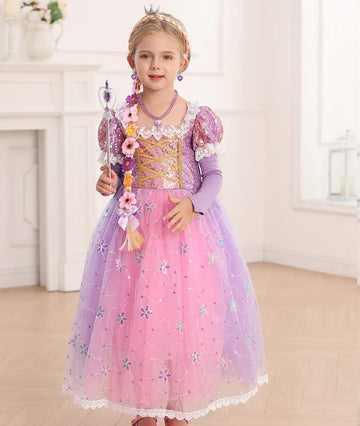 Itvti Princess Rapunzel Costume Little Girls Dress Up For Birthday Party Halloween Carnival, 2-3 Years(Tag 100)