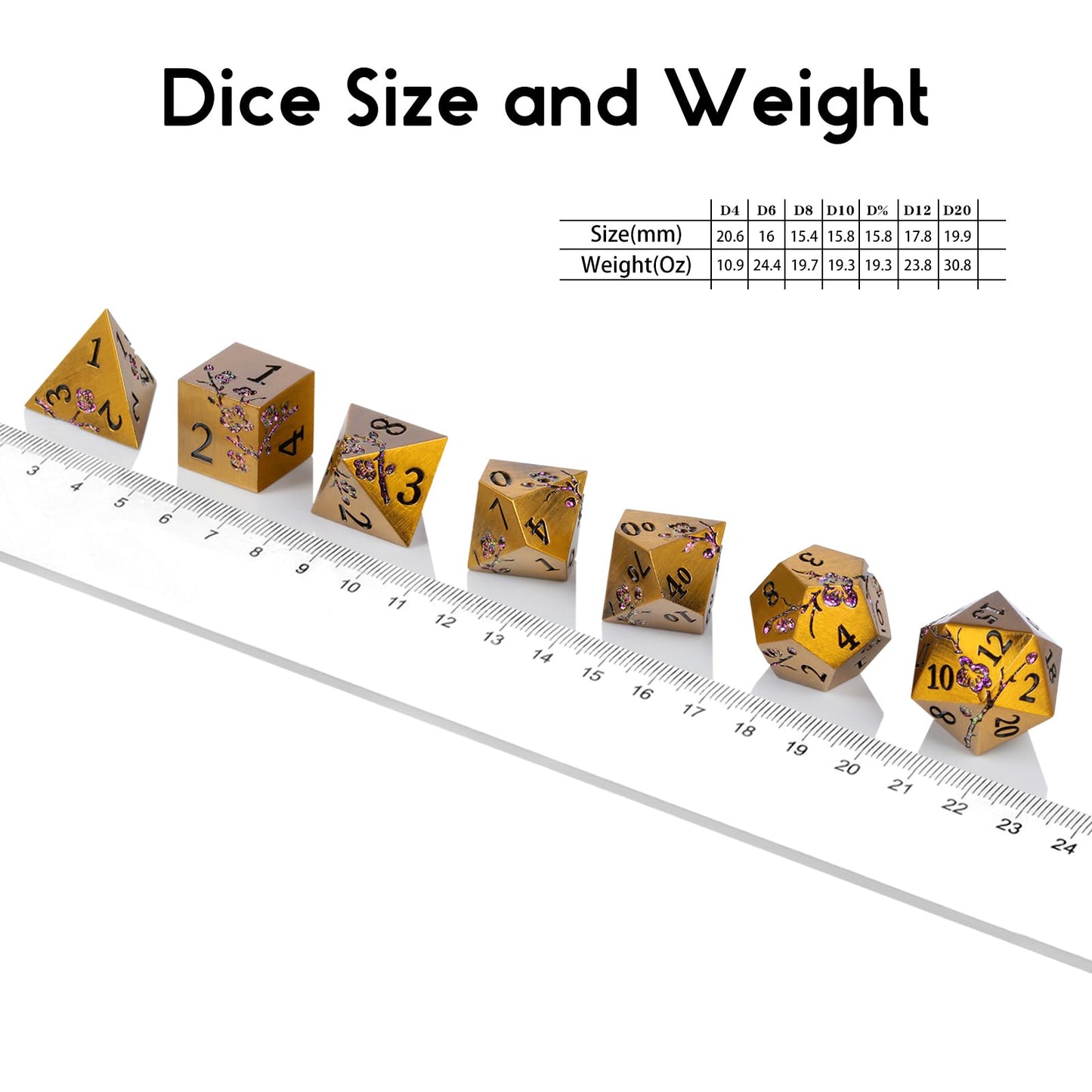 DNDND Flower Metal DND Dice, 7 PCS Heavy Solid Metallic Dragon Dice Set with Grogeous Gift Case for D&D Dungeons and Dragon Tabl